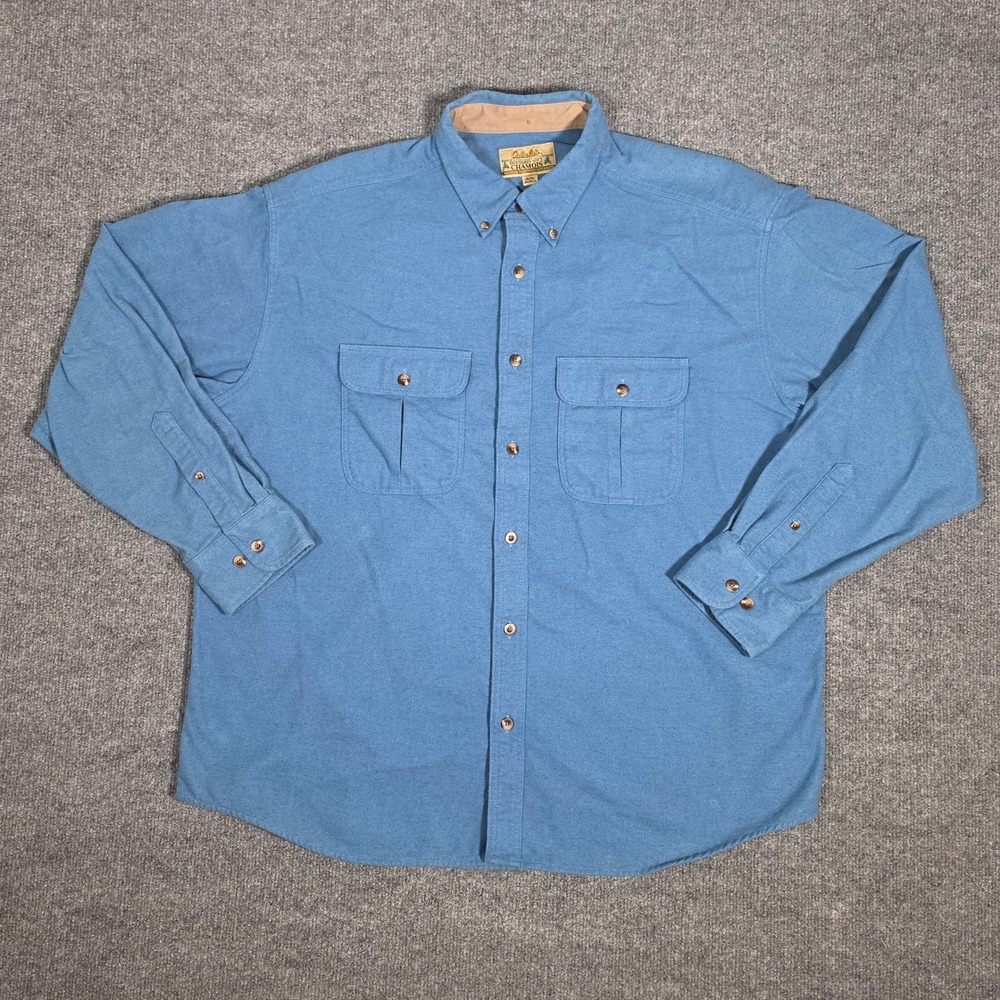 Cabelas Deerskin Soft Chamois Shirt Mens XL‎ Blue Heavyweight Cotton Flannel L/S